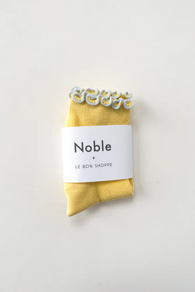 Petite Ruffled Modal Socks — Butter / Baby Blue