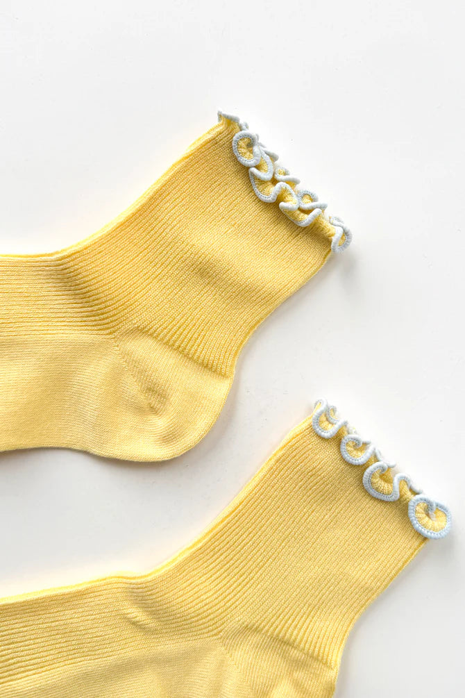 Petite Ruffled Modal Socks — Butter / Baby Blue