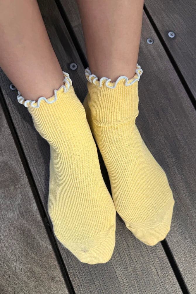 Petite Ruffled Modal Socks — Butter / Baby Blue