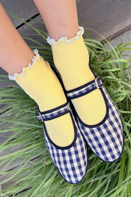 Petite Ruffled Modal Socks — Butter / Baby Blue