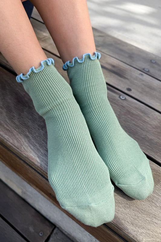 Petite Ruffled Modal Socks — Sea Glass / Powder Blue