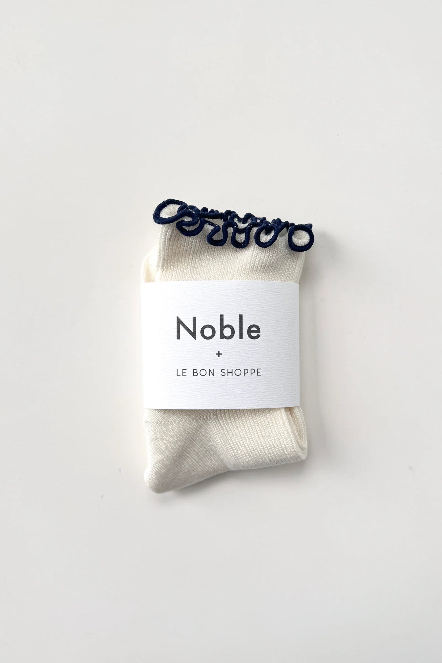 Petite Ruffled Modal Socks — Soft White / Navy
