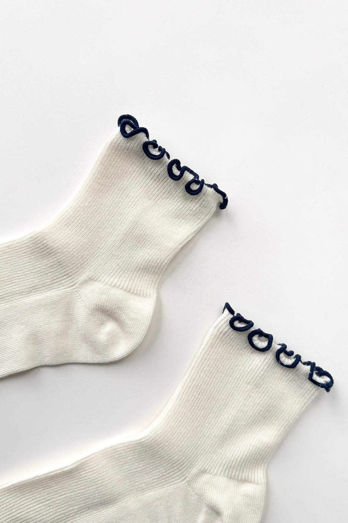 Petite Ruffled Modal Socks — Soft White / Navy