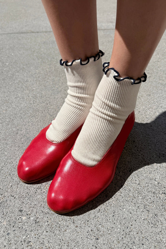 Petite Ruffled Modal Socks — Soft White / Navy