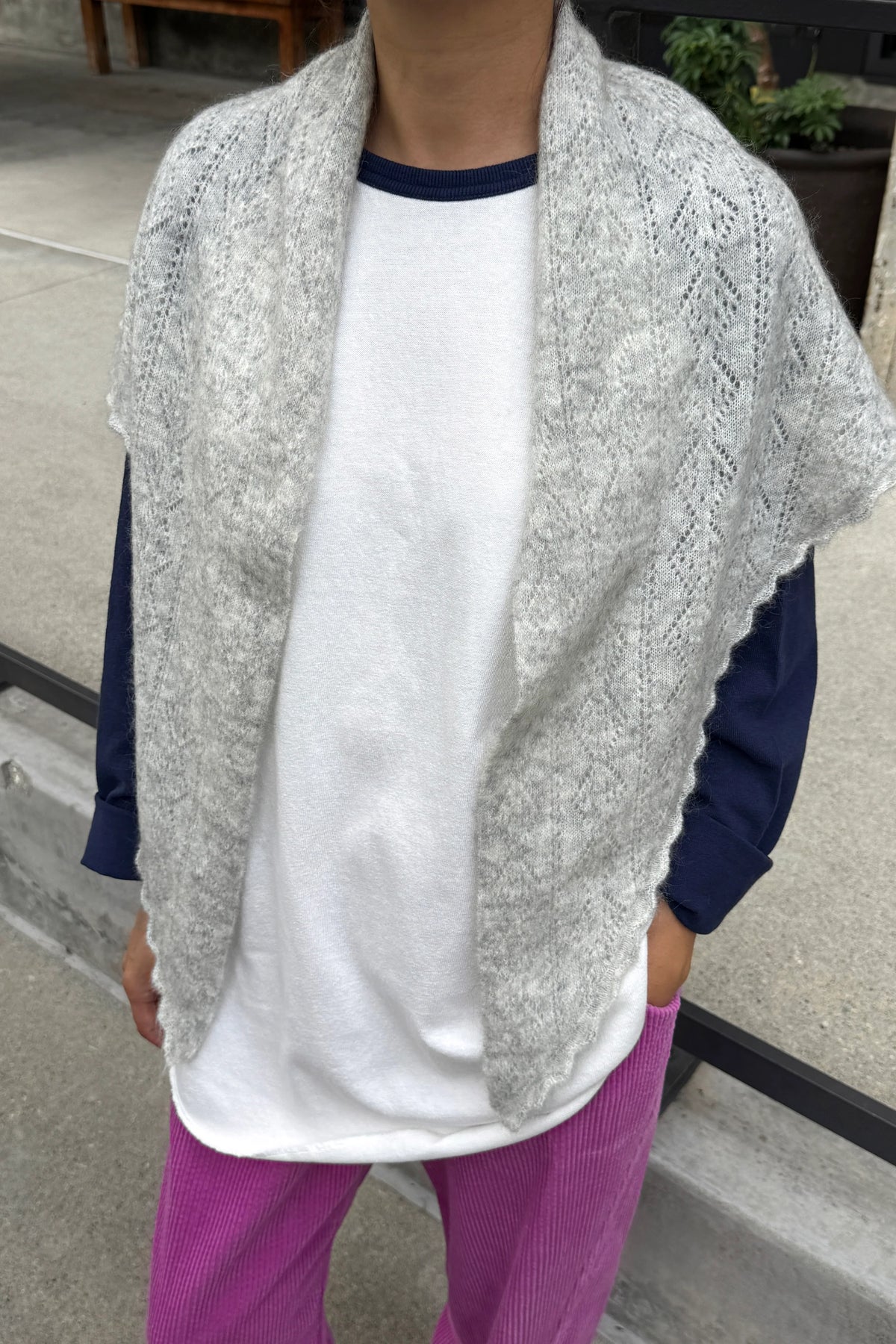 Mohair Pointelle Shawl — Heather Grey