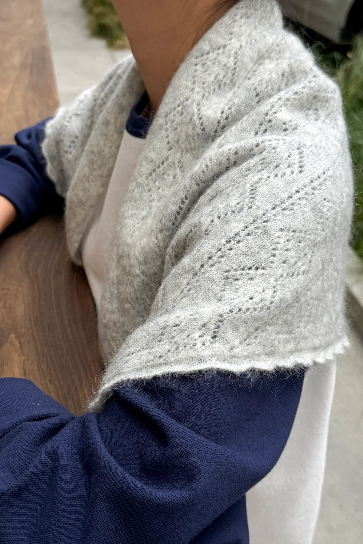 Mohair Pointelle Shawl — Heather Grey