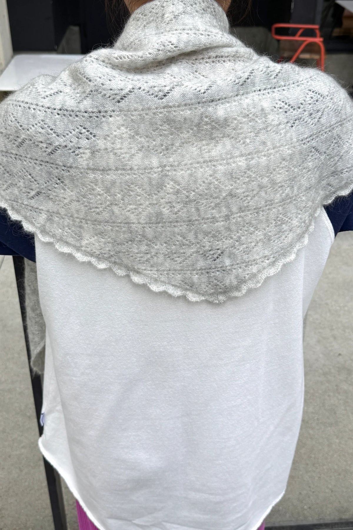 Mohair Pointelle Shawl — Heather Grey
