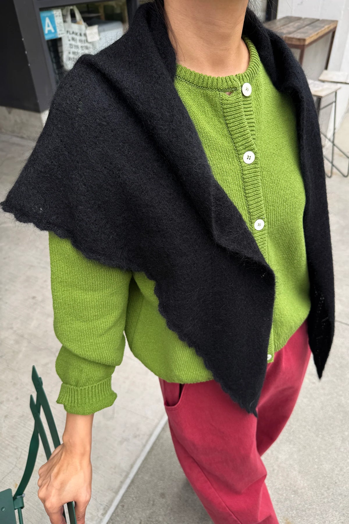Mohair Pointelle Shawl — Onyx