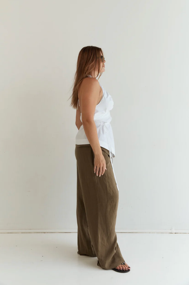 Cotton Tie Front Tank — White