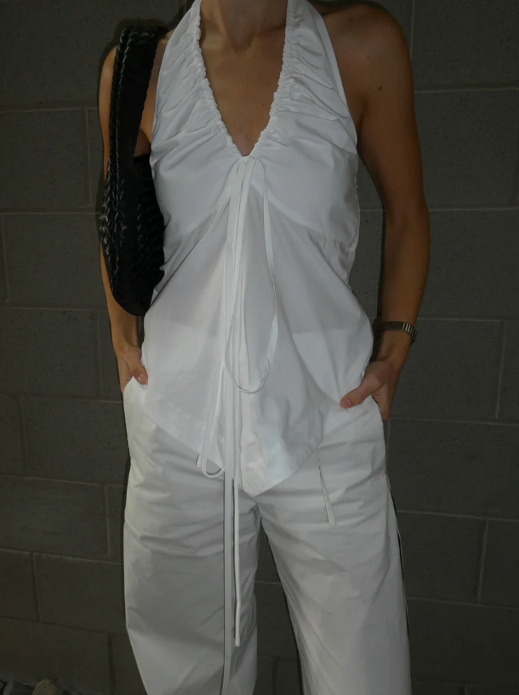 Cotton Tie Front Tank — White
