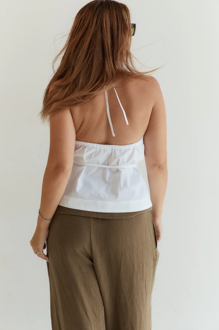 Cotton Tie Front Tank — White
