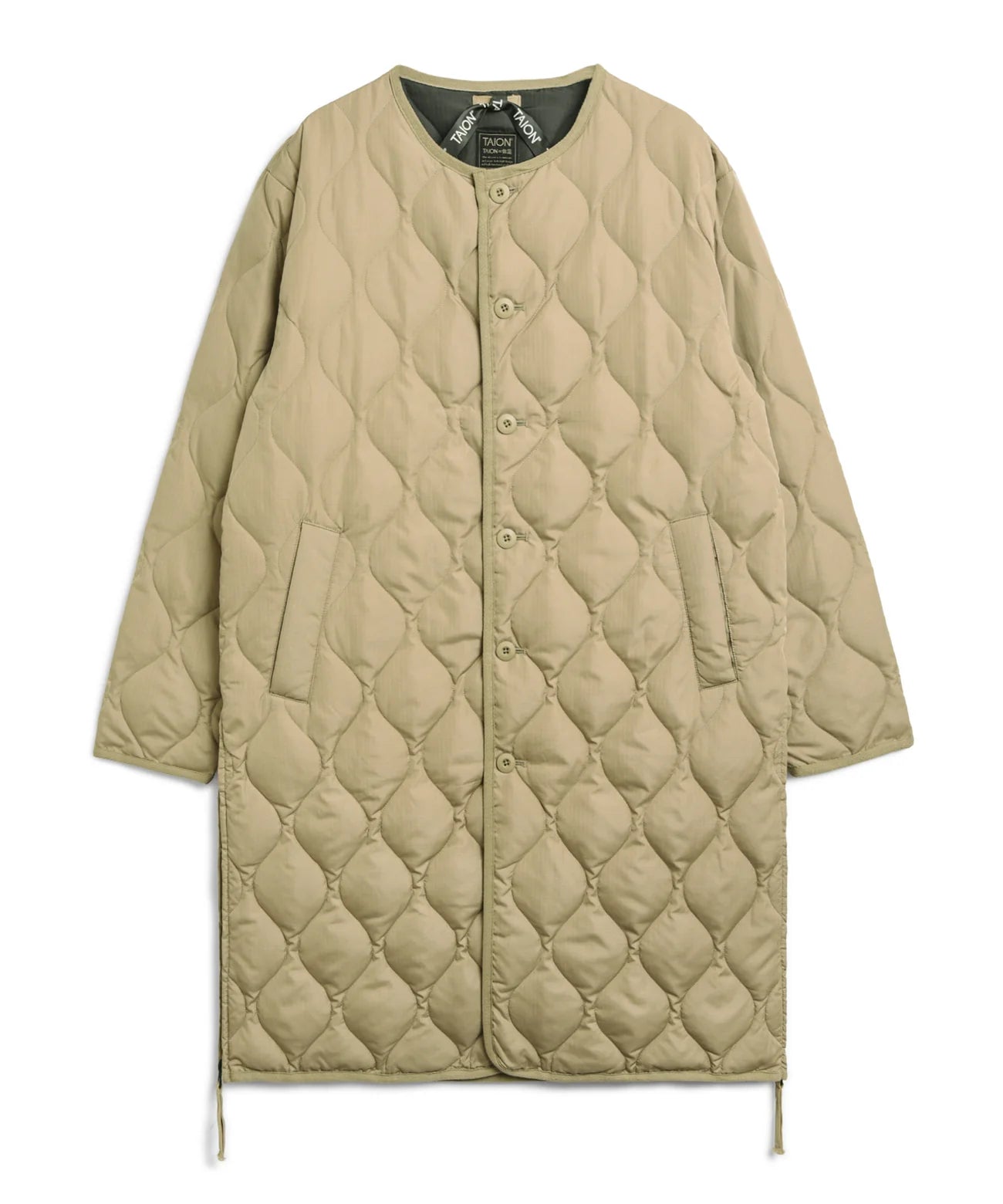 Taion Long Military Crew Neck Quilted Coat - Coyote