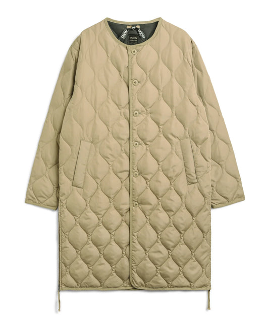 Taion Long Military Crew Neck Quilted Coat - Coyote
