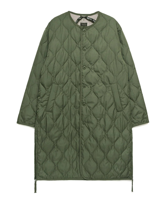 Taion Long Military Crew Neck Quilted Coat - Olive