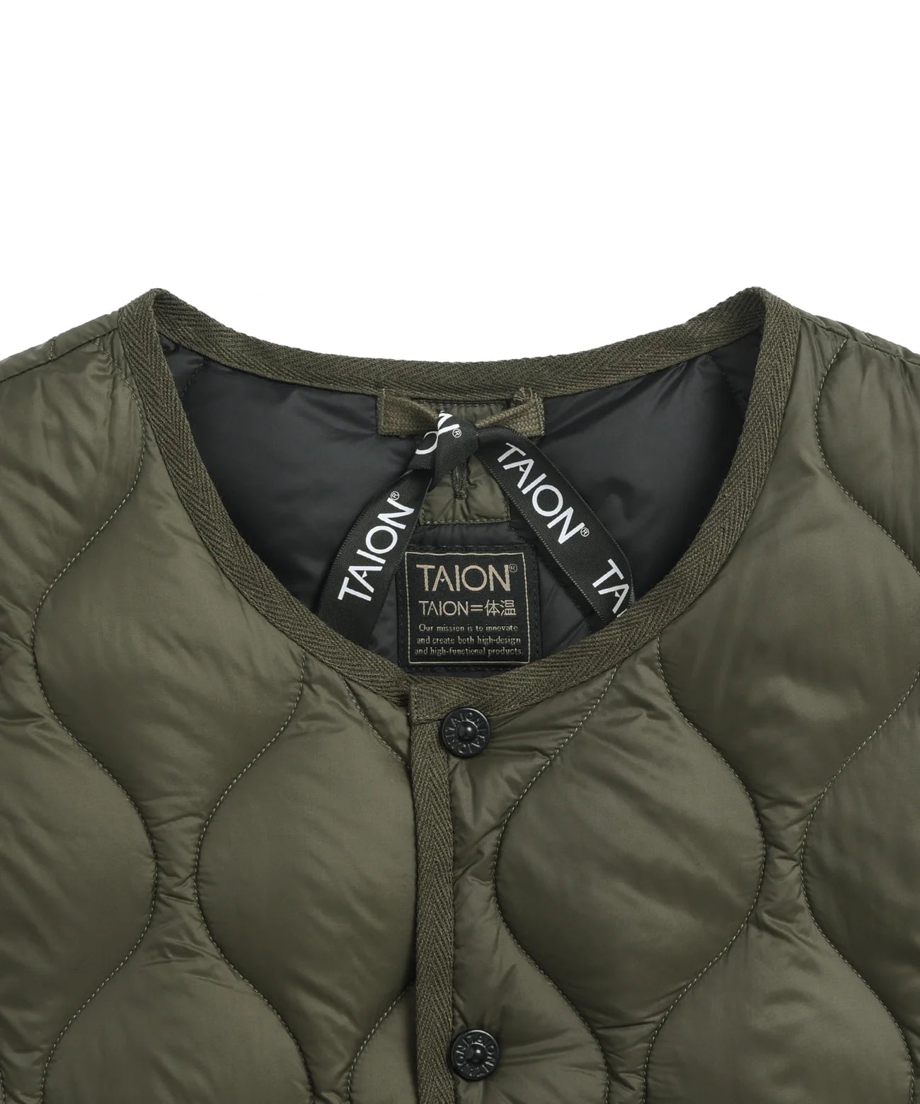 Taion Soft Shell Military Oversized Crew Neck Down Coat - Dark Olive