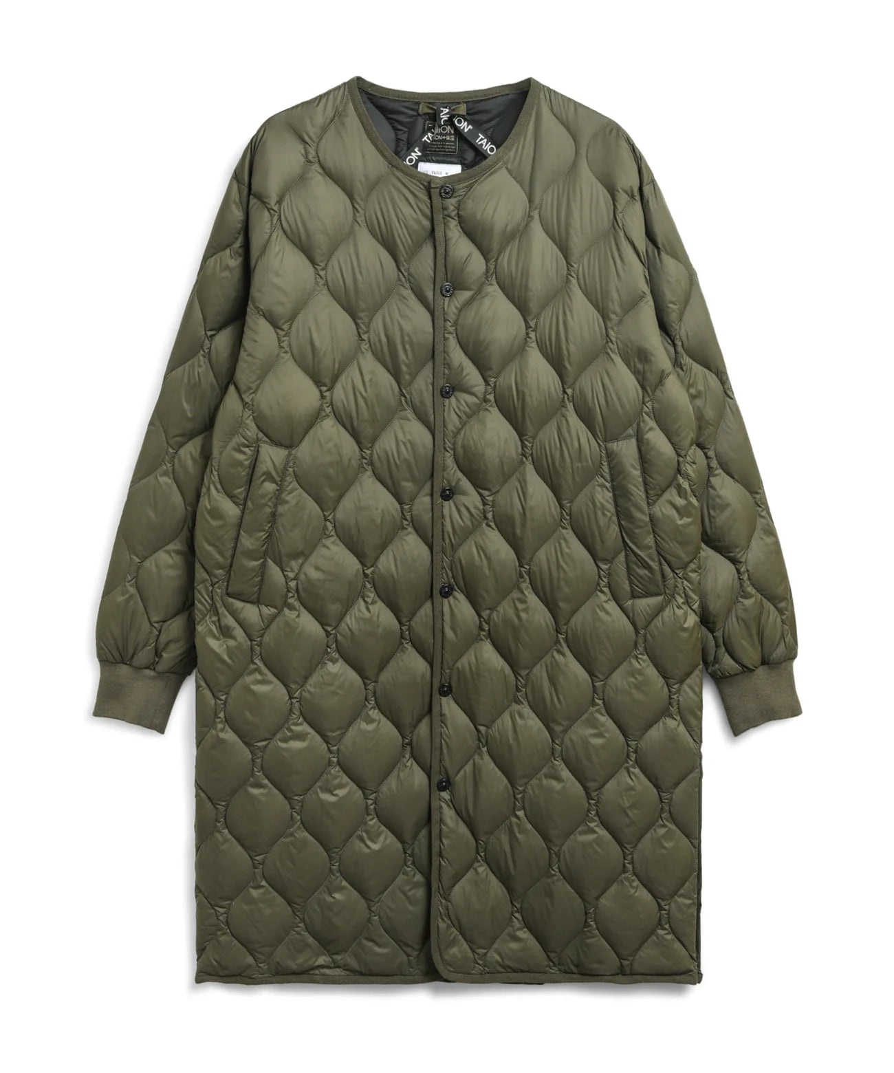 Taion Soft Shell Military Oversized Crew Neck Down Coat - Dark Olive