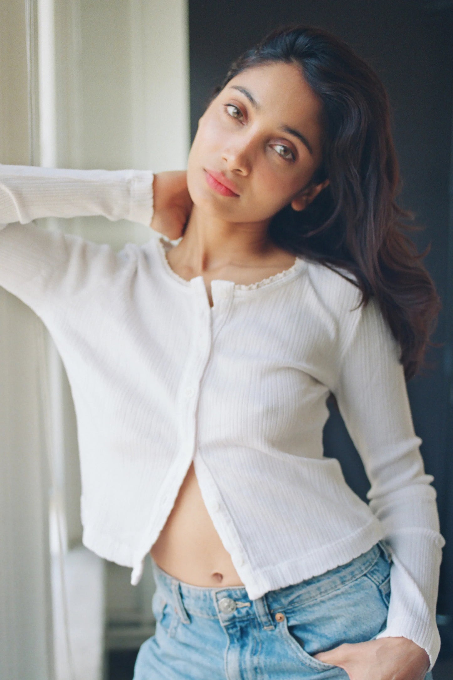 Posie Pointelle Cardigan — White