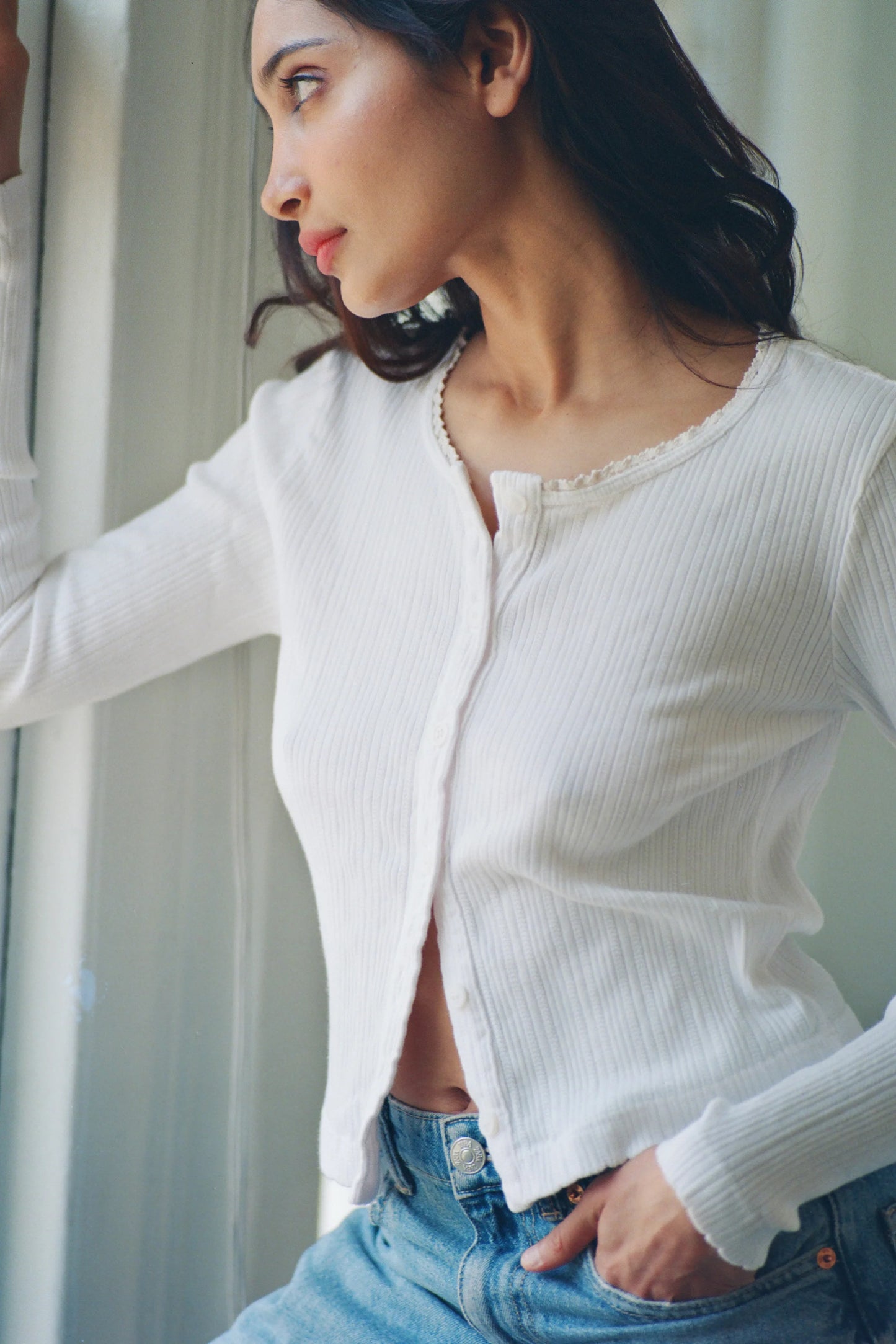 Posie Pointelle Cardigan — White