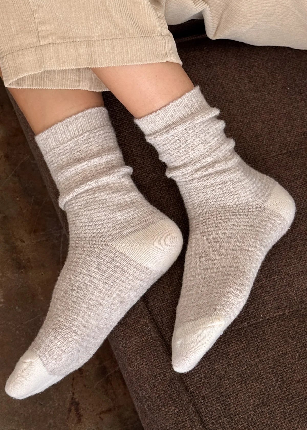 Wool Waffled Socks — Oatmeal / Cream
