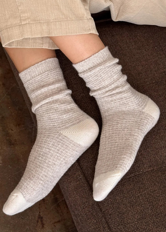 Wool Waffled Socks — Oatmeal / Cream