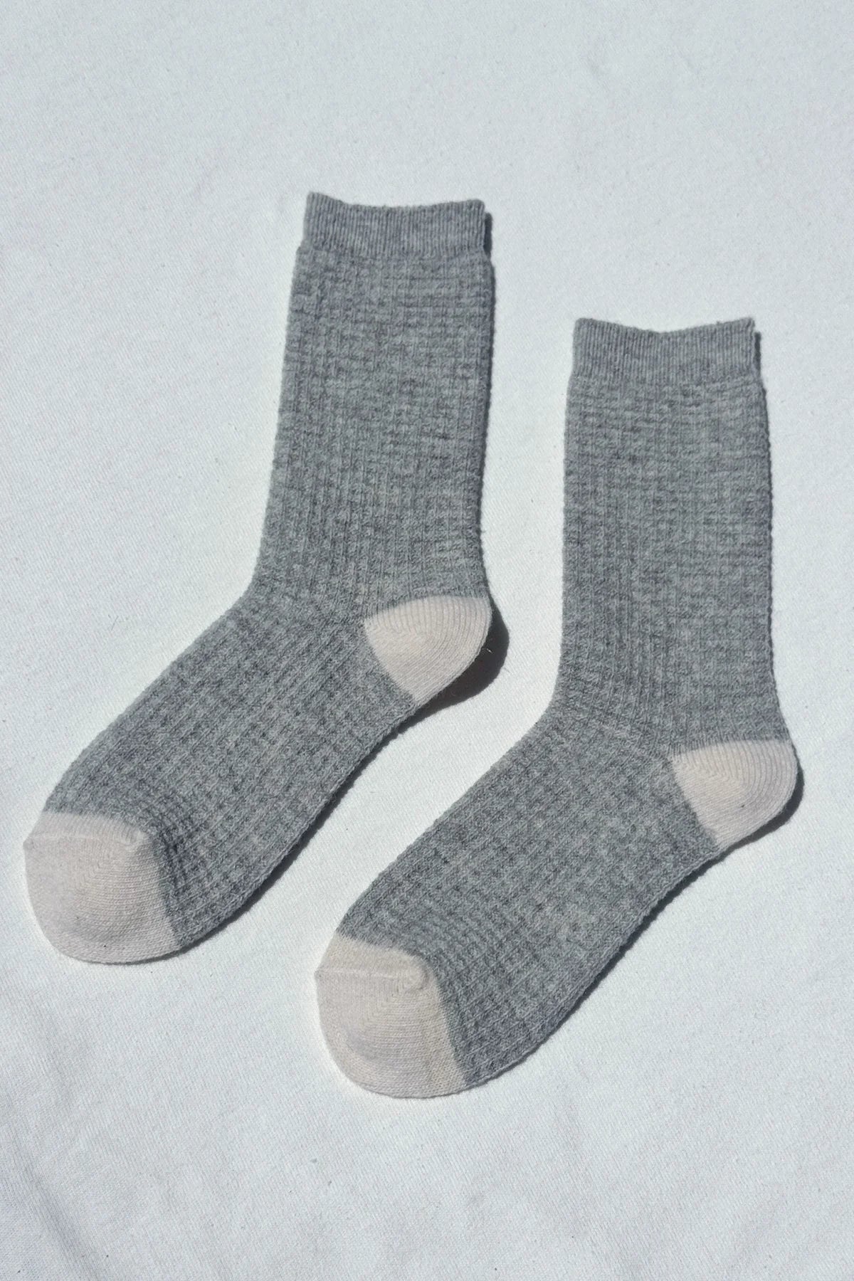 Wool Waffled Socks — Stone/Cream