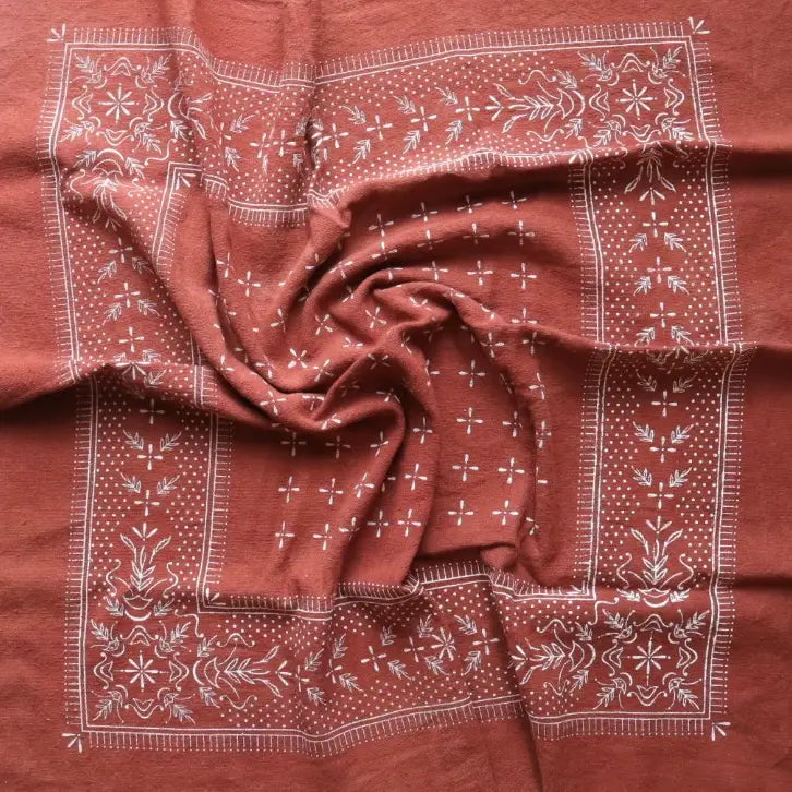 Classic Raw Silk Bandana — Terracotta / White