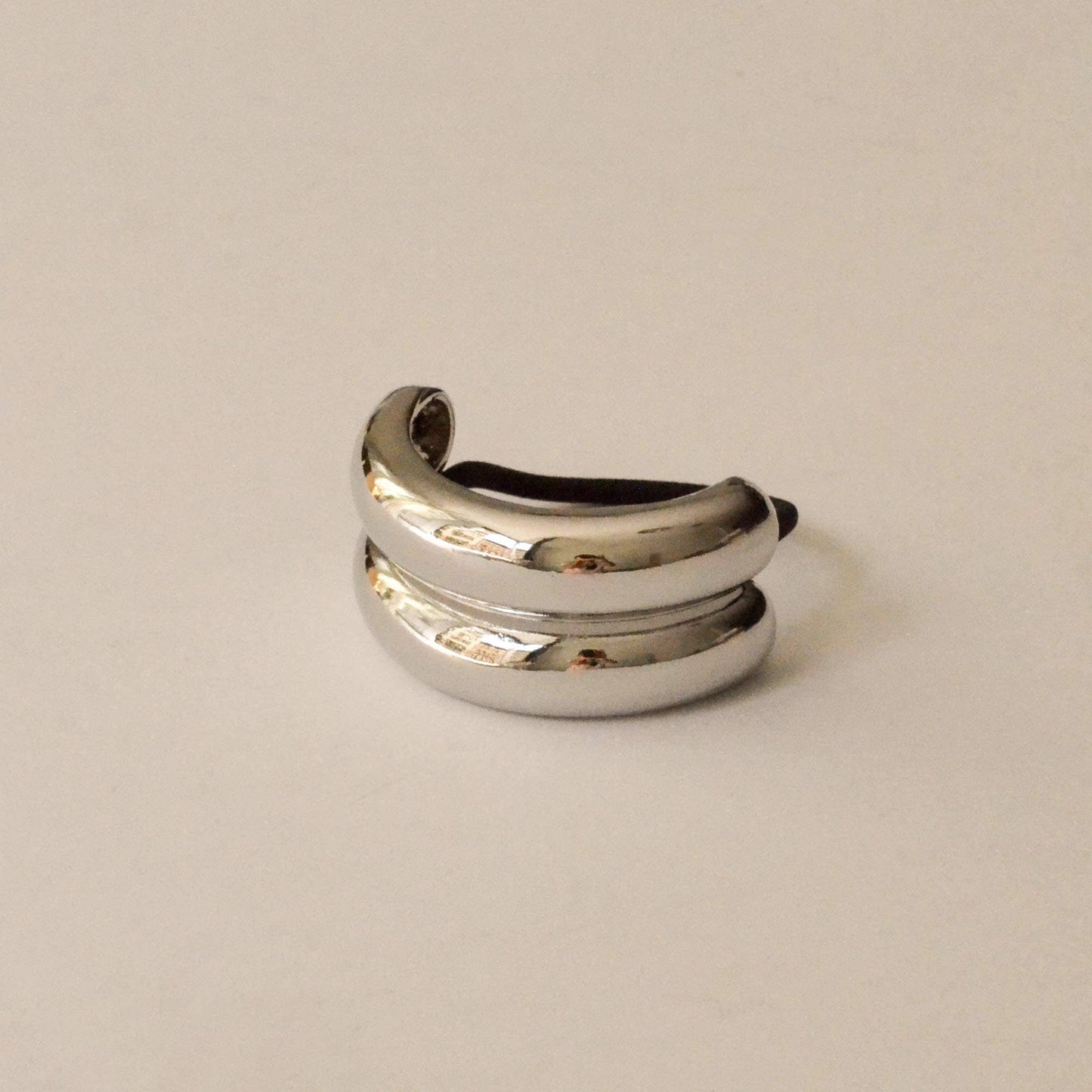 Wide Double Arch Metal Ponytail Hair Tie — Silver