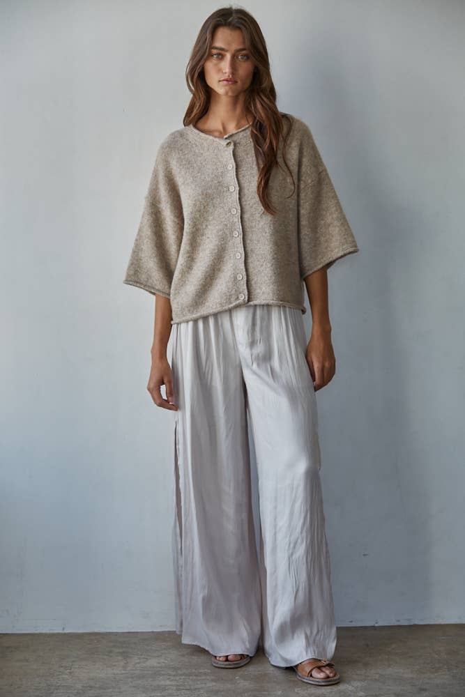 Quarter Sleeve Knit Cardigan — Oatmeal
