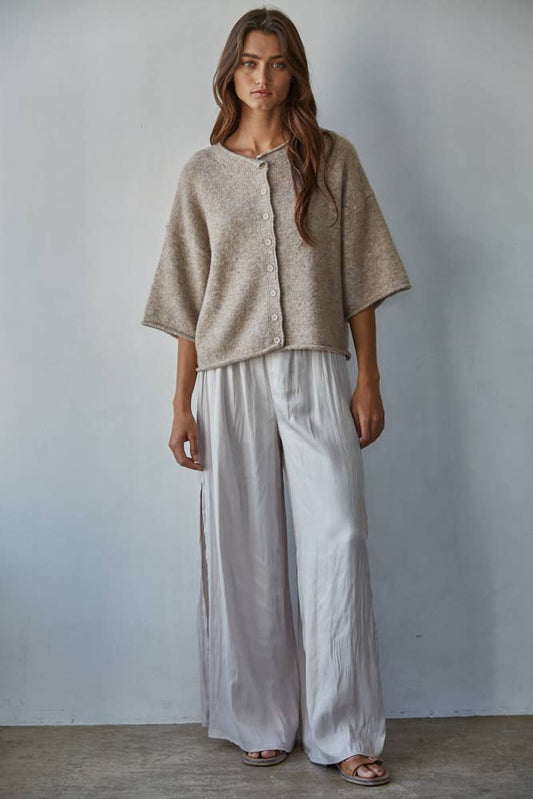Quarter Sleeve Knit Cardigan — Oatmeal
