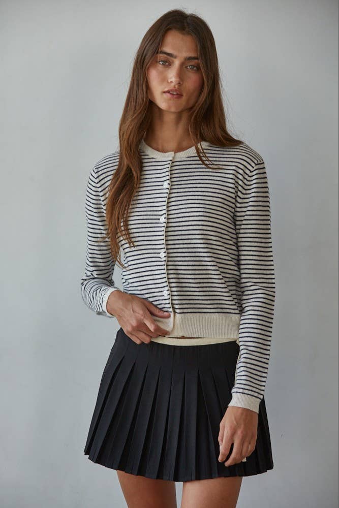 By Together Striped Crew Neck Cardigan