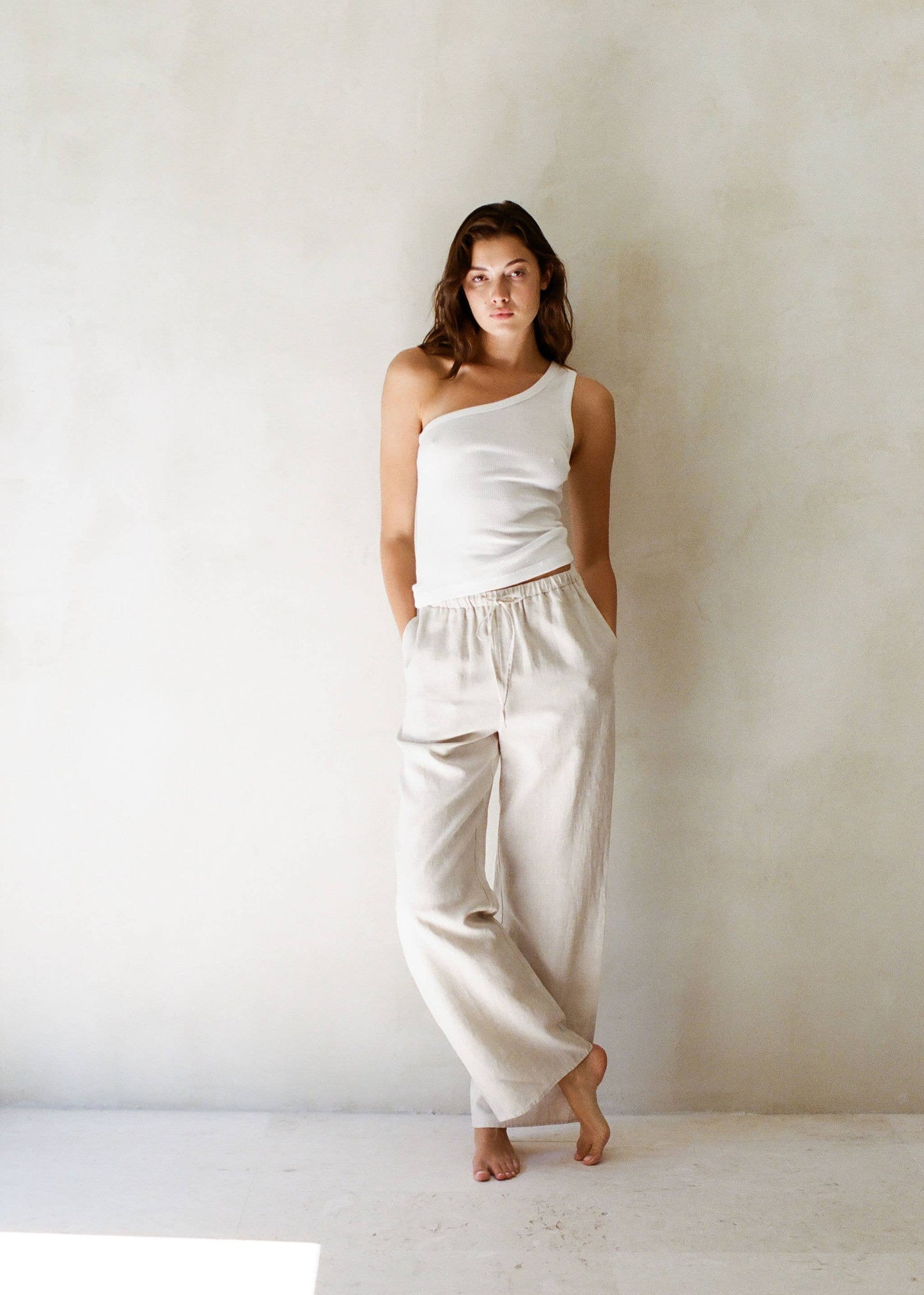 One Shoulder Ribbed Tank - White