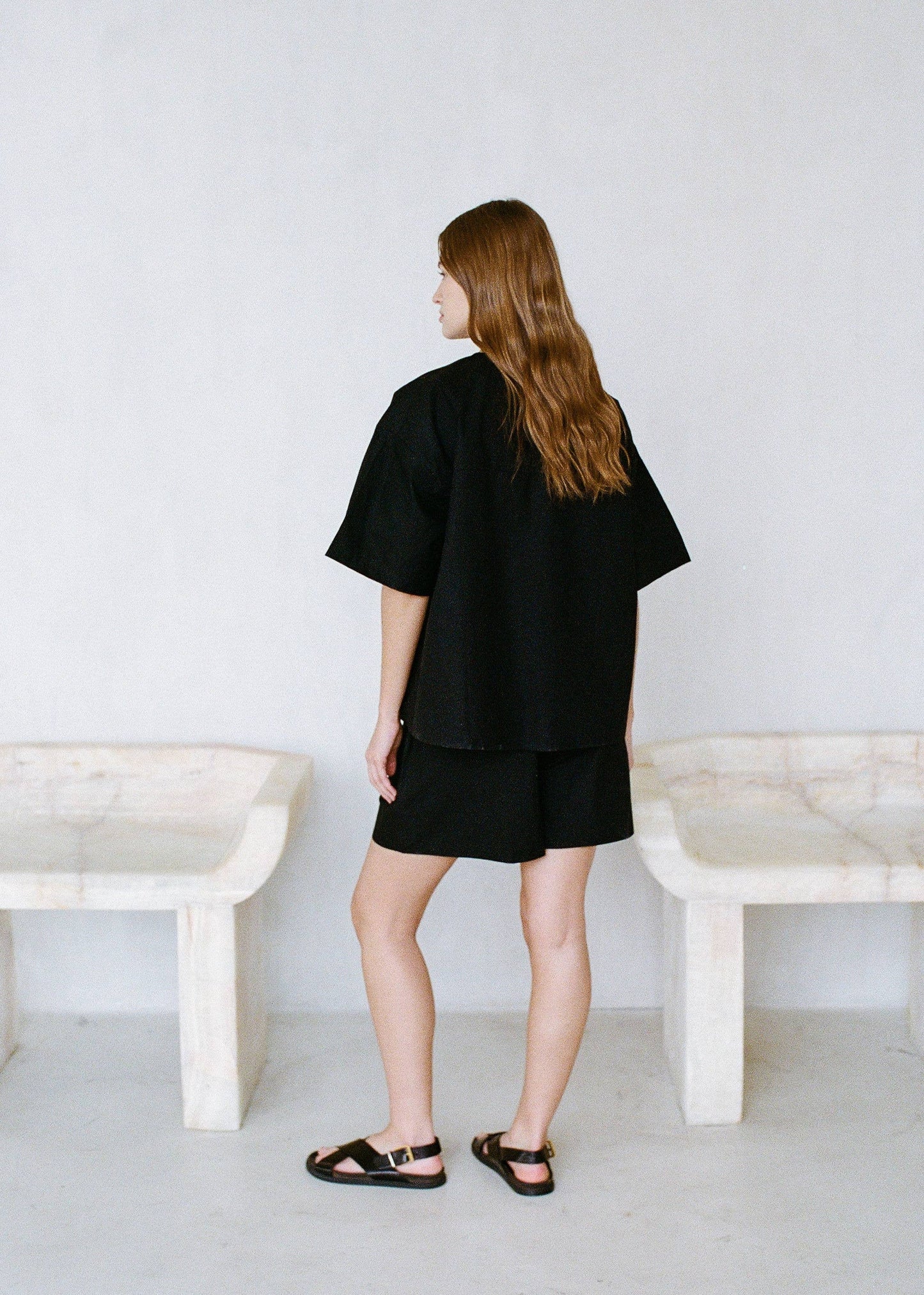 Cotton Poplin Tie Front Top - Black