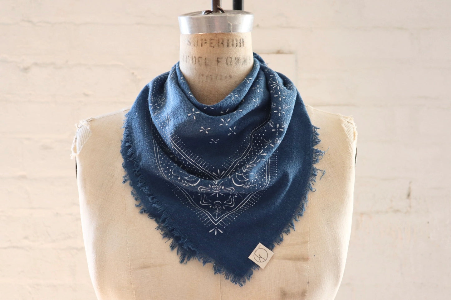 Classic Raw Silk Bandana — Indigo / White