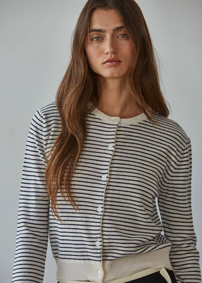By Together Striped Crew Neck Cardigan