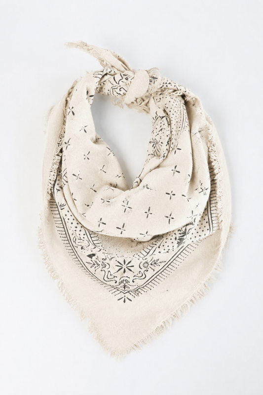 Classic Raw Silk Bandana — Cream / Black