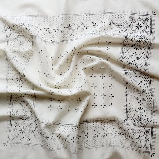 Classic Raw Silk Bandana — Cream / Black