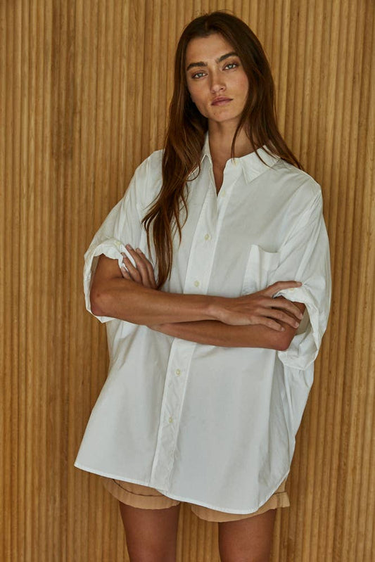 Oversized Woven Cotton Shirt — White