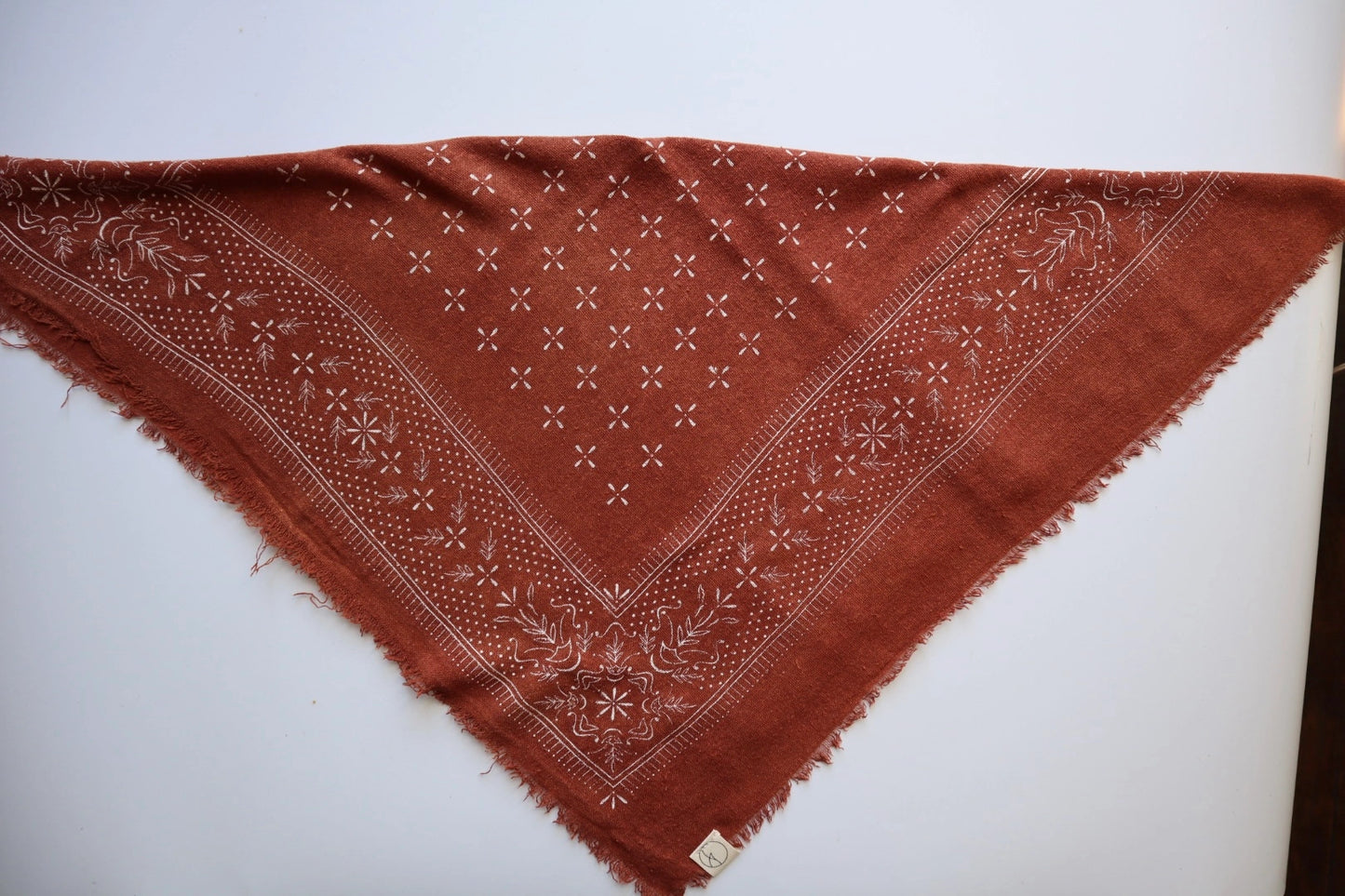 Classic Raw Silk Bandana — Terracotta / White