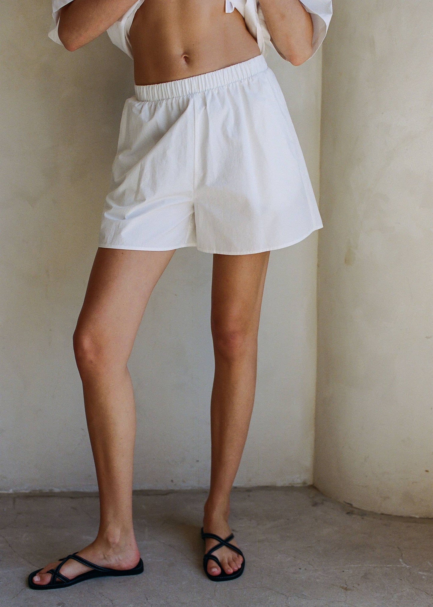 Cotton Straight Leg Shorts - Off White
