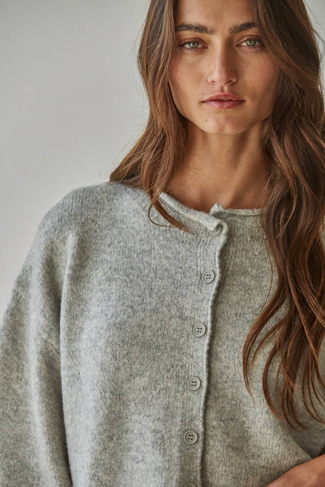 Quarter Sleeve Knit Cardigan — Heather Grey