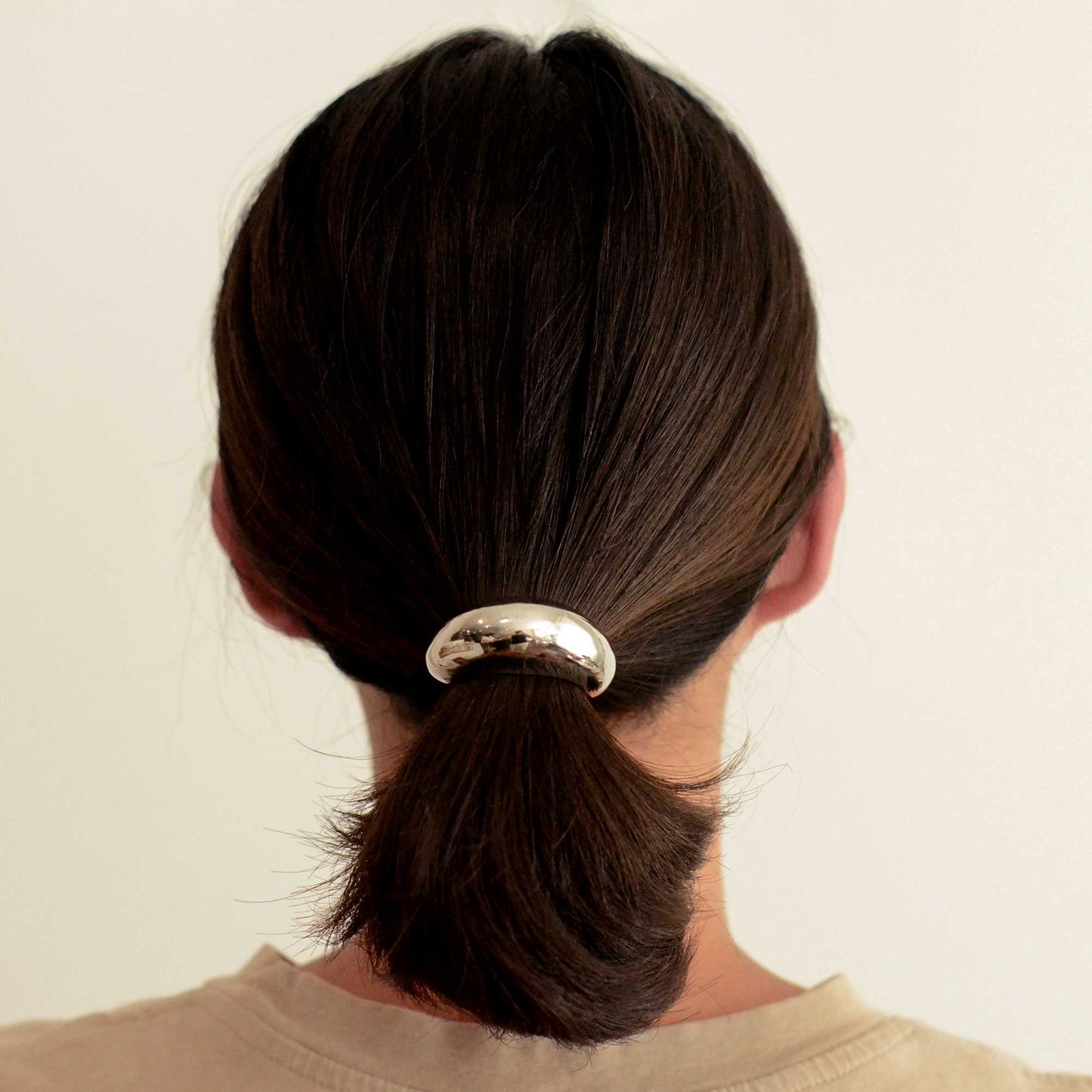 Narrow Crescent Metal Cuff Hair Tie — Silver