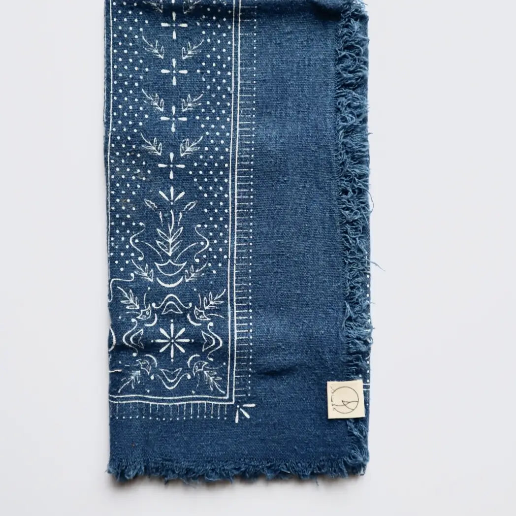Classic Raw Silk Bandana — Indigo / White