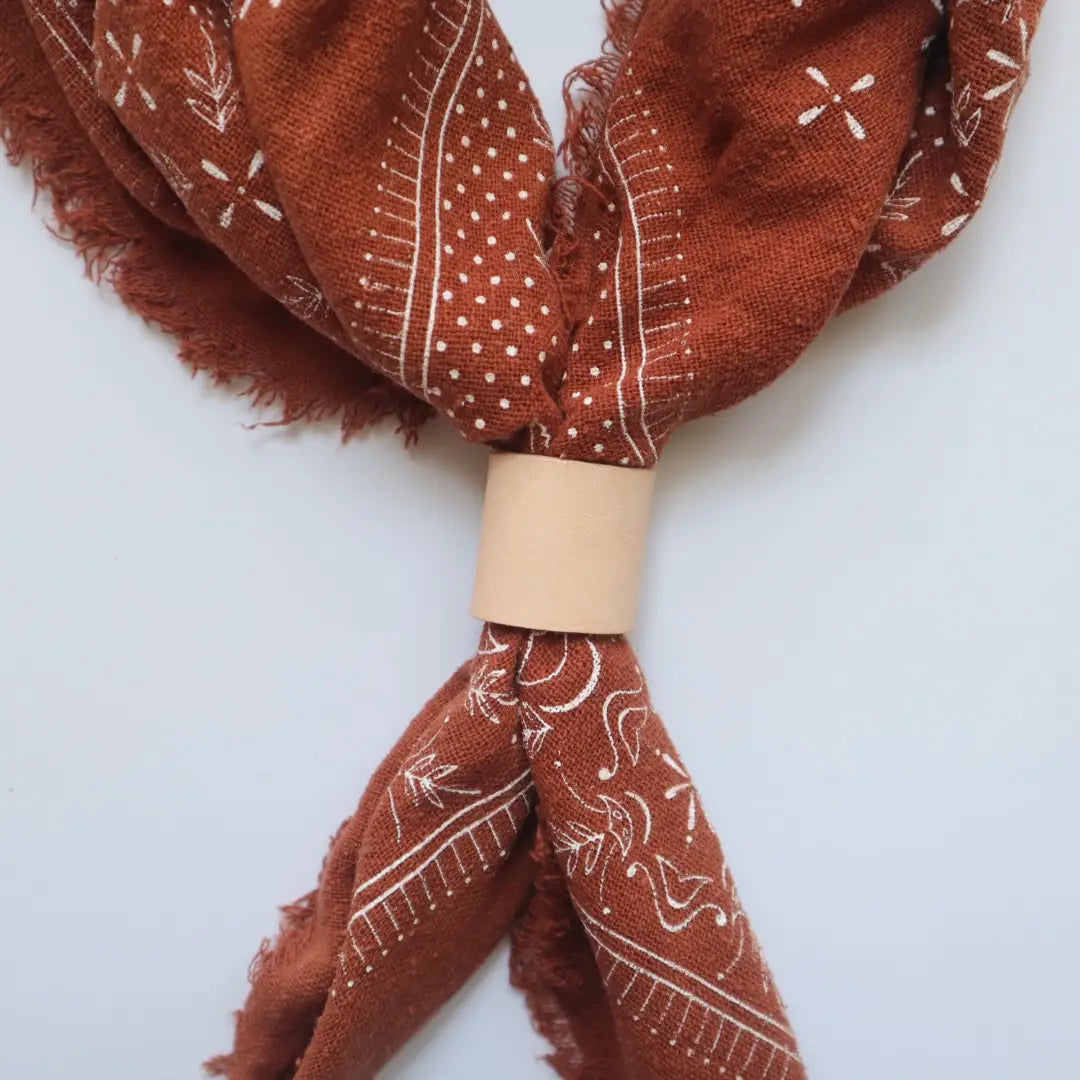Classic Raw Silk Bandana — Terracotta / White