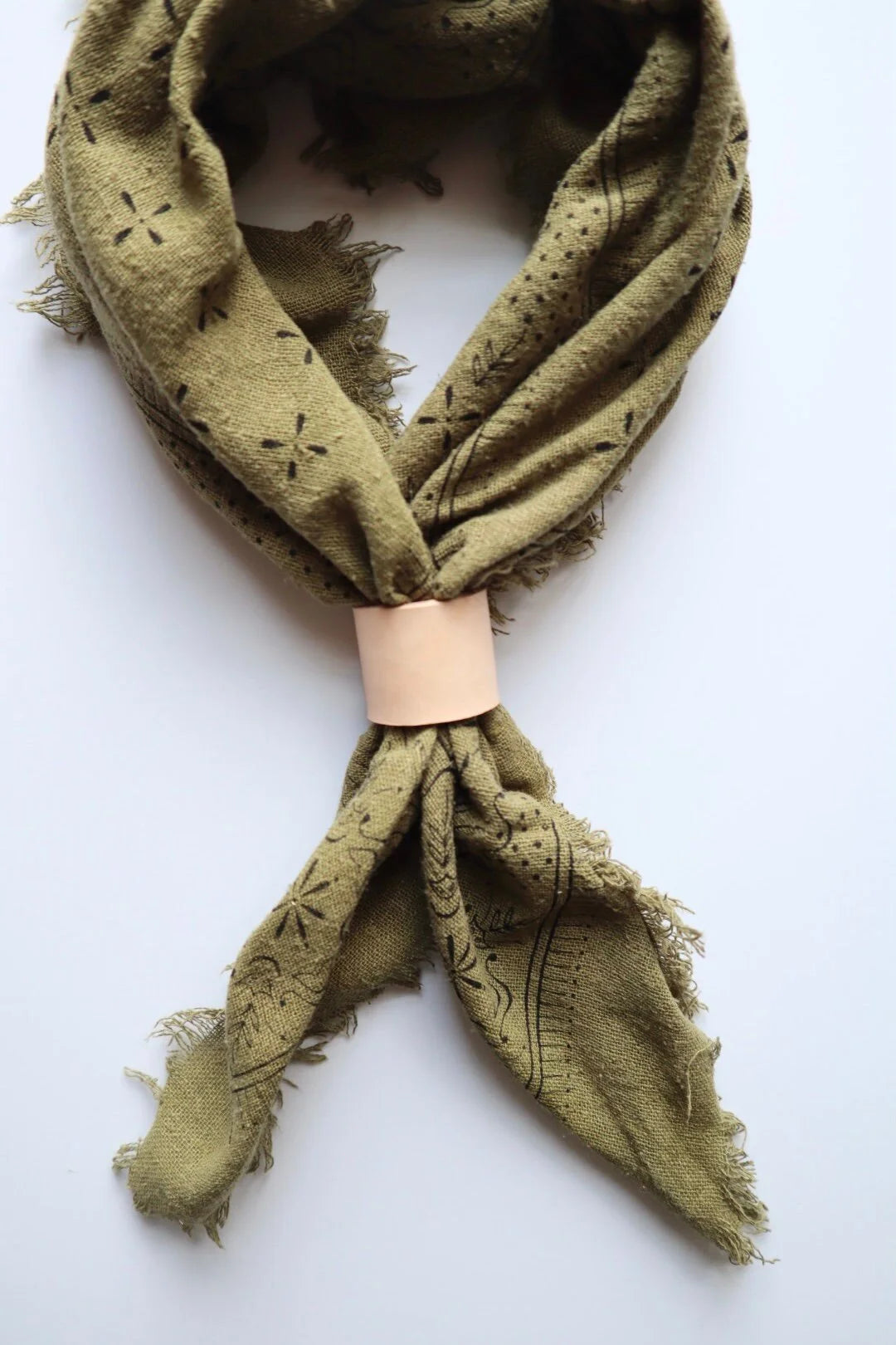 Classic Raw Silk Bandana — Olive Green / Black