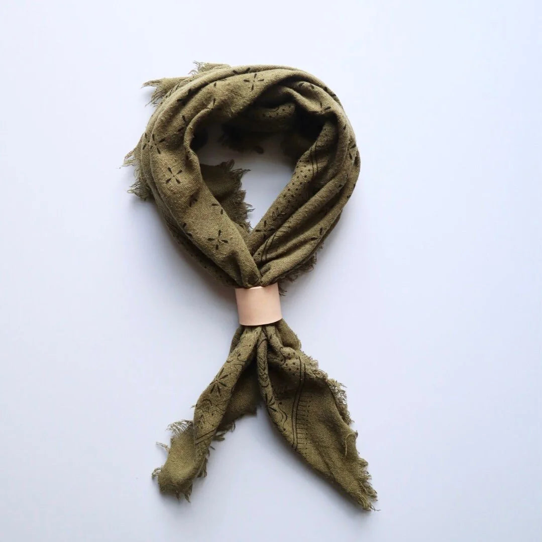Classic Raw Silk Bandana — Olive Green / Black