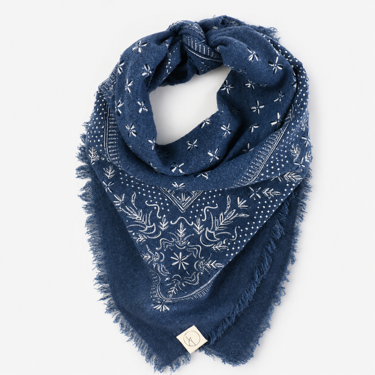 Classic Raw Silk Bandana — Indigo / White