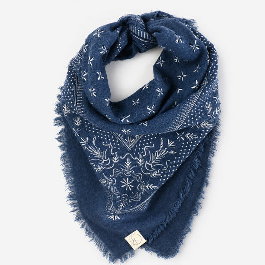Classic Raw Silk Bandana — Indigo / White