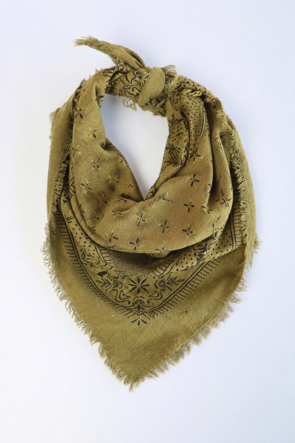 Classic Raw Silk Bandana — Olive Green / Black