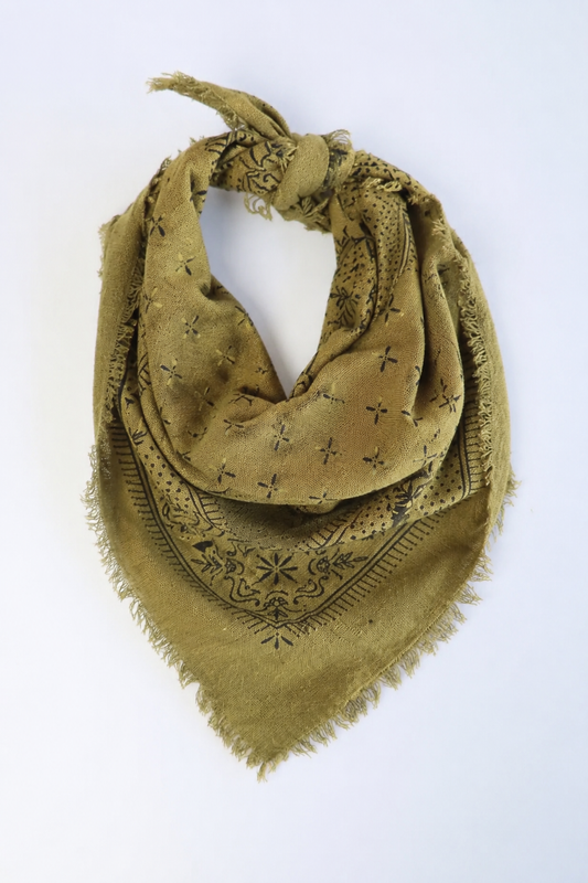 Classic Raw Silk Bandana — Olive Green / Black