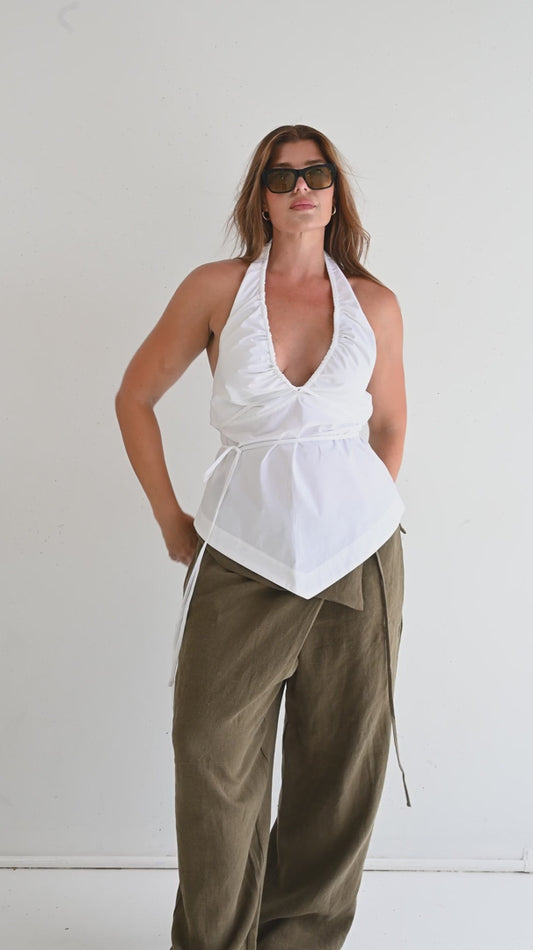 Cotton Tie Front Tank — White